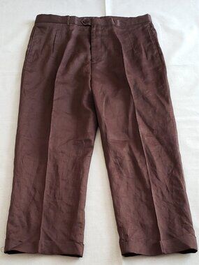 NWT Daniel Ellissa Wide Leg Men's 38x27 Pleated Cuffed Pants 100% Linen Brown
